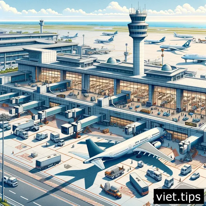 Aerial view of Noi Bai International Airport highlighting its terminals