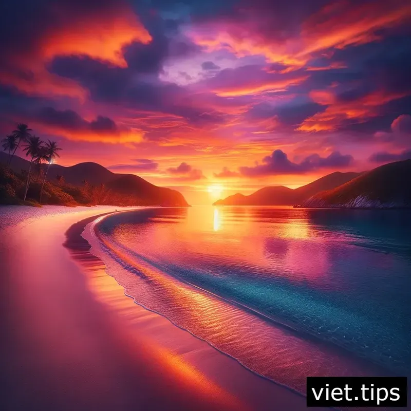 Magnificent sunset view over the serene Con Dao beach, highlighting its untouched beauty