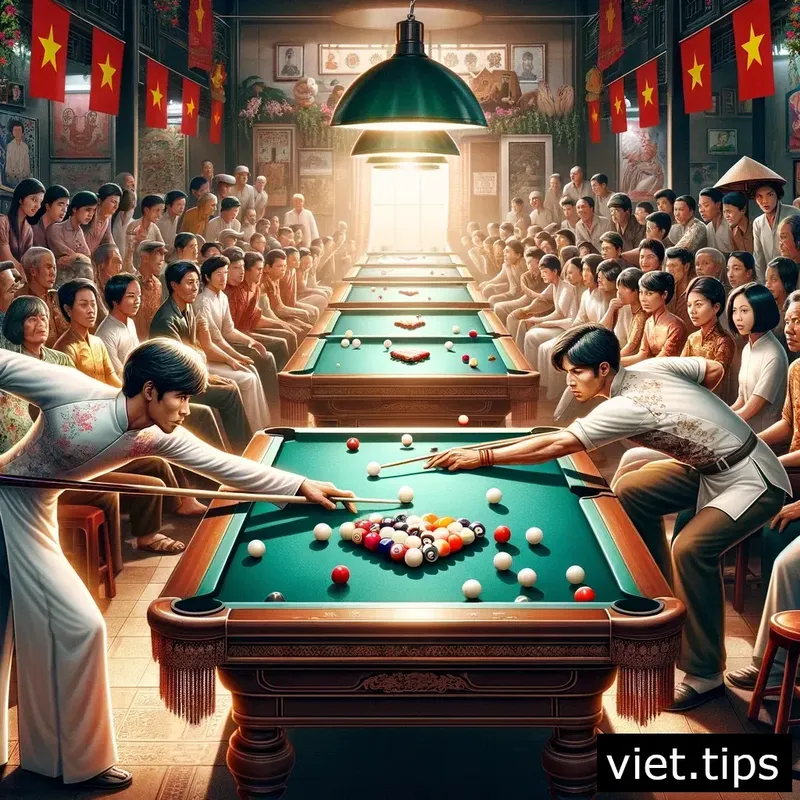Intense moment at a Carom billiards championship in Vietnam, showcasing the sport's competitive spirit