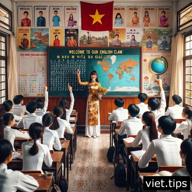 An engaging English class in session in Vietnam, illustrating the teaching environment