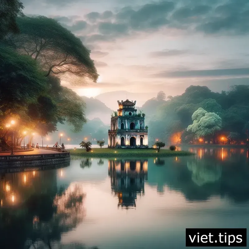 The tranquil beauty of Hoan Kiem Lake at dawn, a must-visit spot in Hanoi