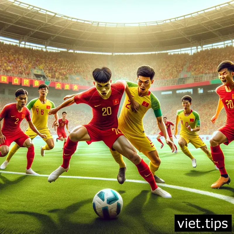 Intense battle for possession between Vietnam and China U-20 footballers
